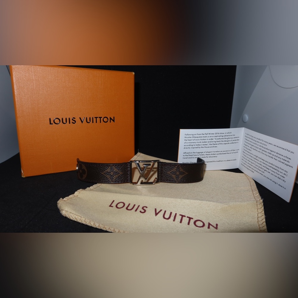Rare brown Leather Louis Vuitton LV Logo Bracelet